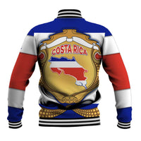Costa Rica Flag Map Baseball Jacket Red White Blue with National Colors and Gold Crest Design - Wonder Print Shop