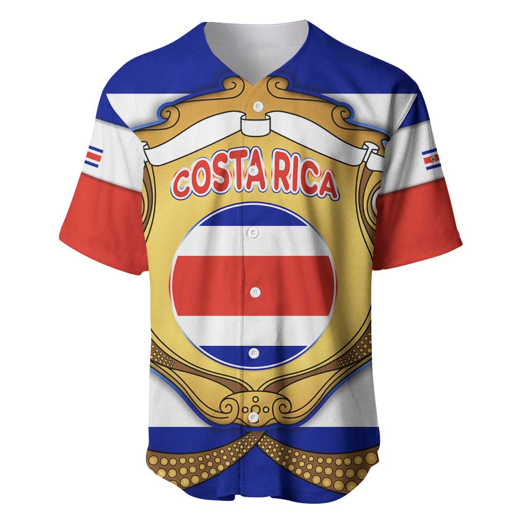 Costa Rica Flag Map Baseball Jersey Red White Blue with National Colors and Gold Crest Design - Wonder Print Shop