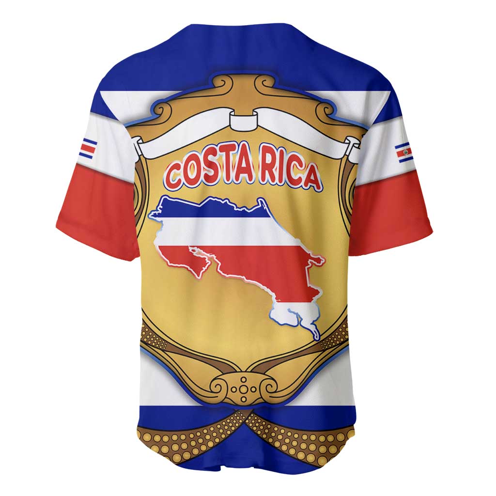Costa Rica Flag Map Baseball Jersey Red White Blue with National Colors and Gold Crest Design - Wonder Print Shop