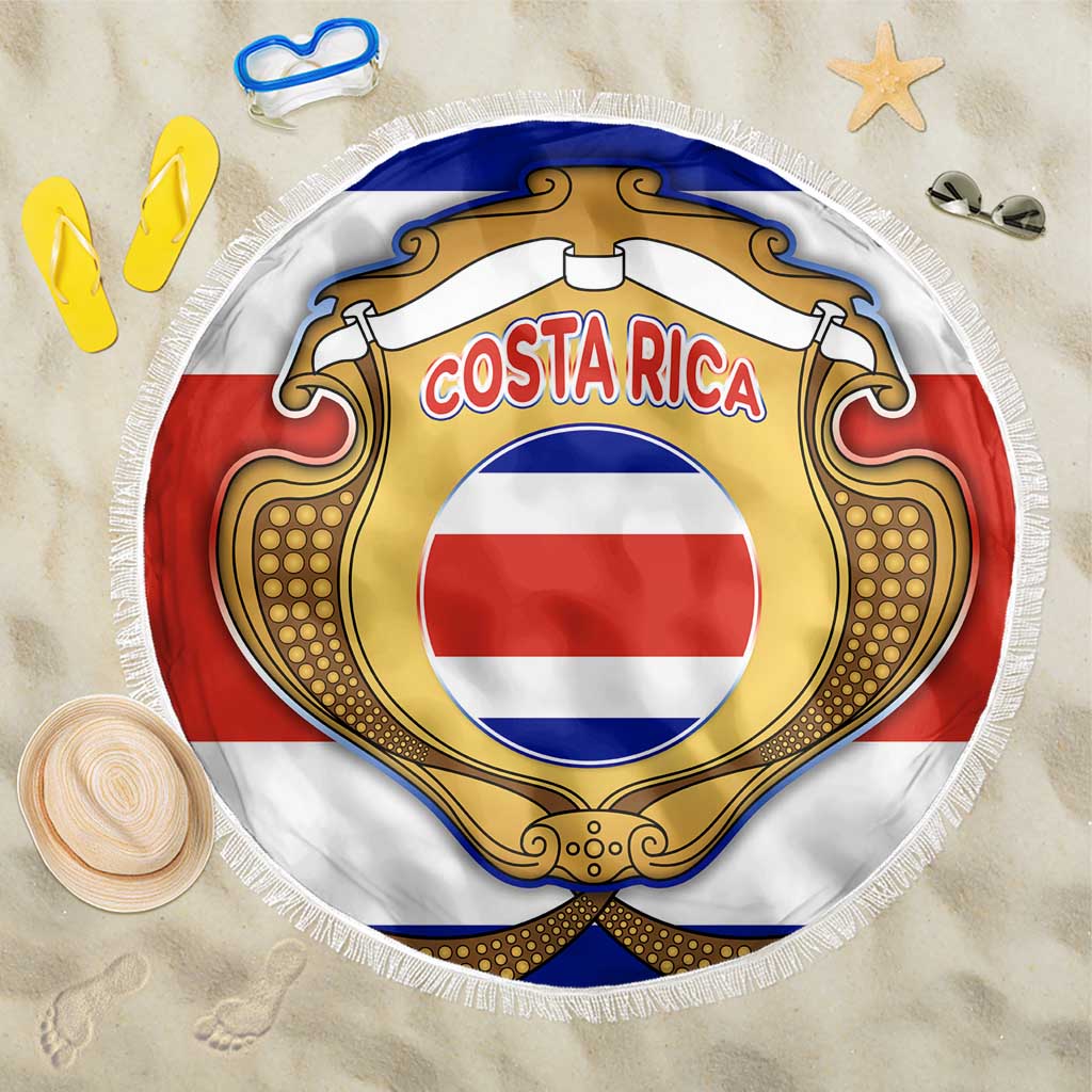 Costa Rica Flag Map Beach Blanket Red White Blue with National Colors and Gold Crest Design - Wonder Print Shop