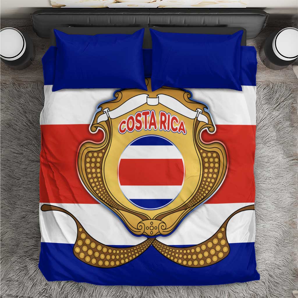 Costa Rica Flag Map Bedding Set Red White Blue with National Colors and Gold Crest Design - Wonder Print Shop