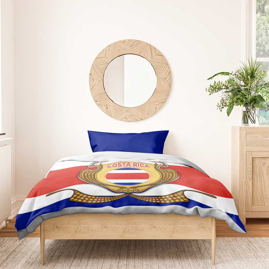 Costa Rica Flag Map Bedding Set Red White Blue with National Colors and Gold Crest Design - Wonder Print Shop