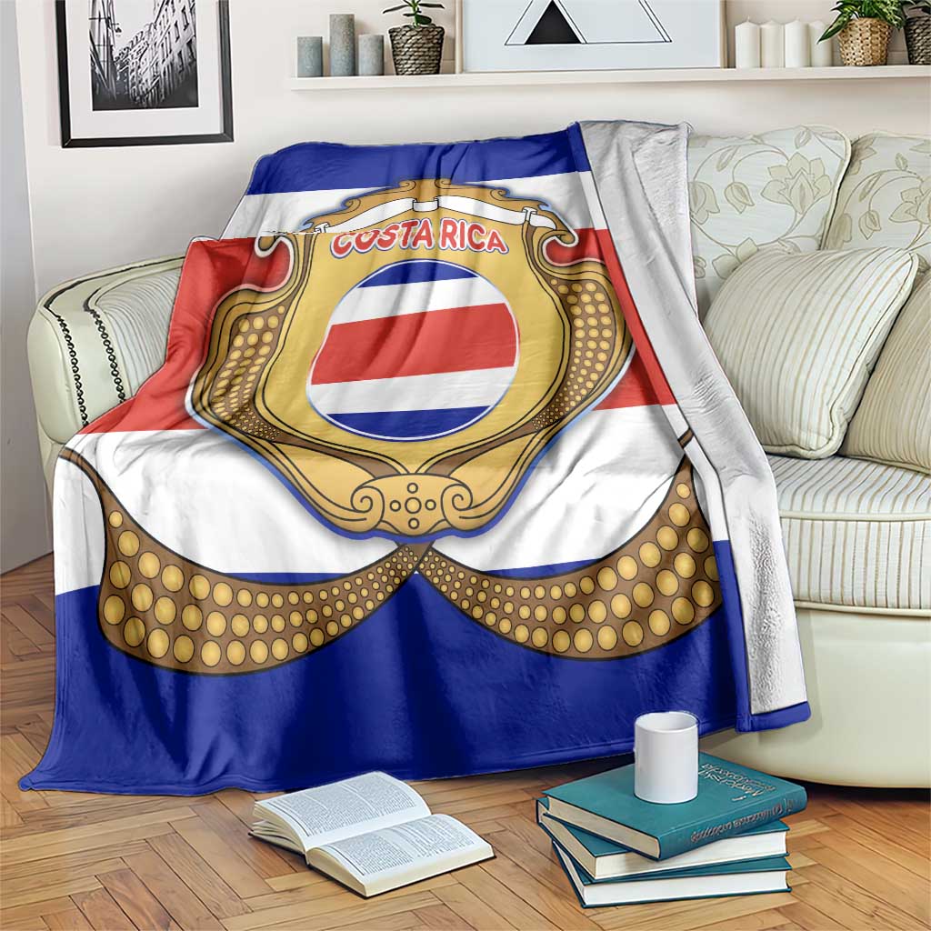 Costa Rica Flag Map Blanket Red White Blue with National Colors and Gold Crest Design - Wonder Print Shop