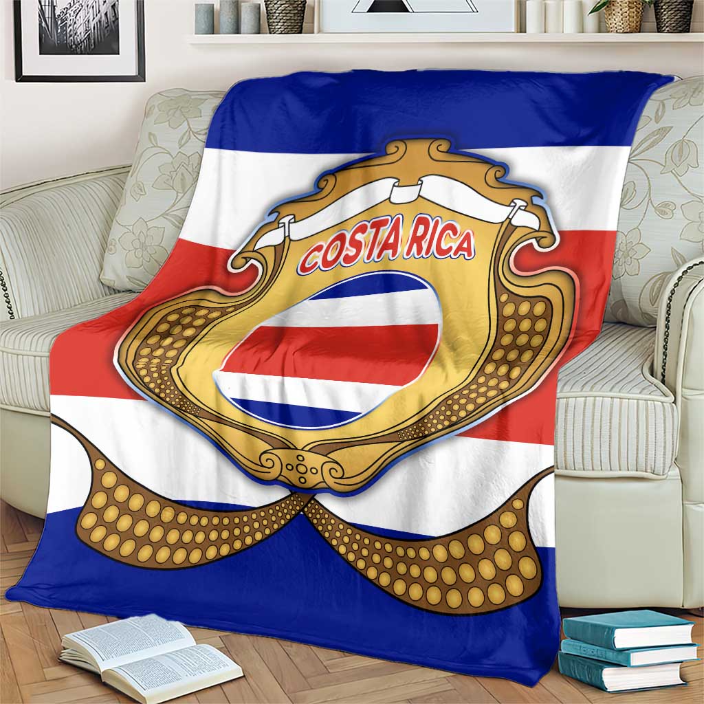Costa Rica Flag Map Blanket Red White Blue with National Colors and Gold Crest Design - Wonder Print Shop