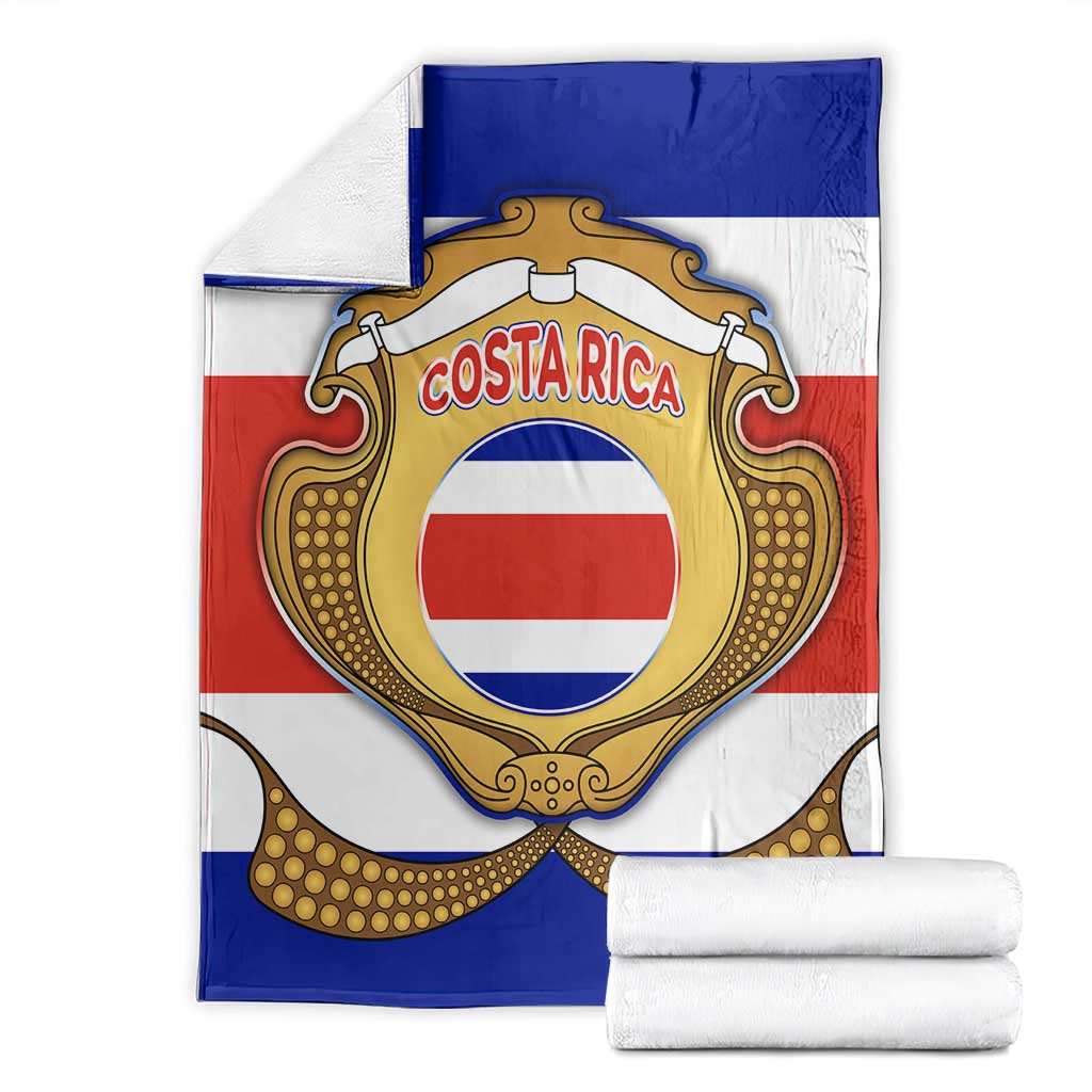 Costa Rica Flag Map Blanket Red White Blue with National Colors and Gold Crest Design - Wonder Print Shop