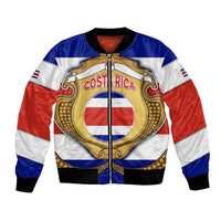 Costa Rica Flag Map Bomber Jacket Red White Blue with National Colors and Gold Crest Design - Wonder Print Shop