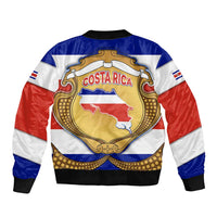 Costa Rica Flag Map Bomber Jacket Red White Blue with National Colors and Gold Crest Design - Wonder Print Shop
