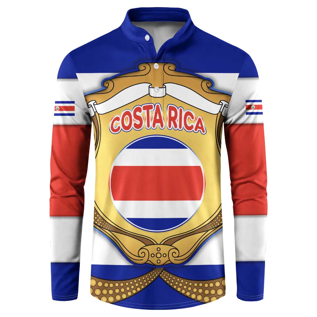 Costa Rica Flag Map Button Sweatshirt Red White Blue with National Colors and Gold Crest Design - Wonder Print Shop