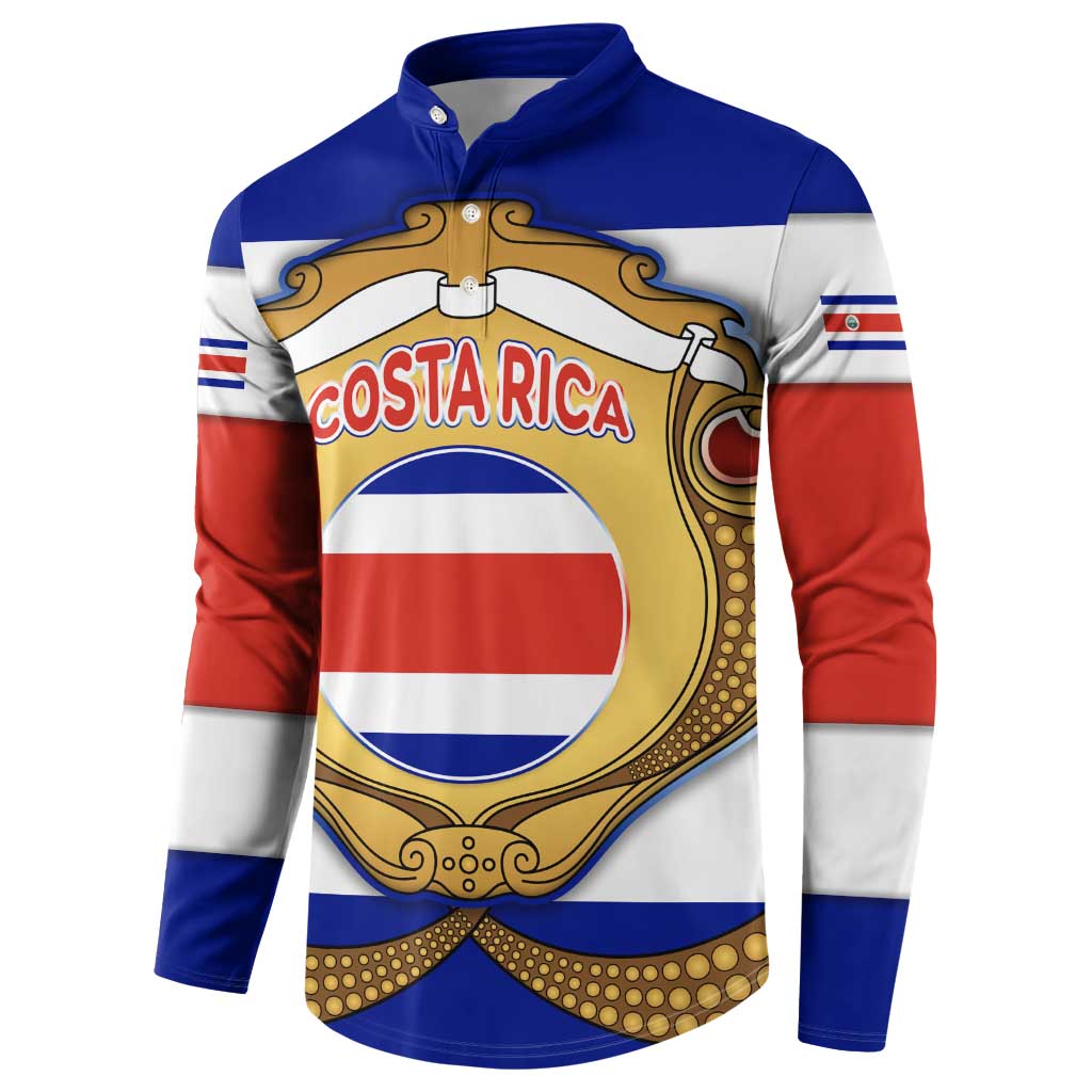 Costa Rica Flag Map Button Sweatshirt Red White Blue with National Colors and Gold Crest Design - Wonder Print Shop