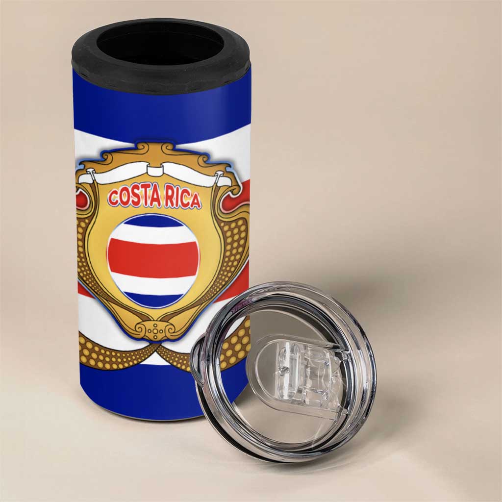Costa Rica Flag Map 4 in 1 Can Cooler Tumbler Red White Blue with National Colors and Gold Crest Design - Wonder Print Shop