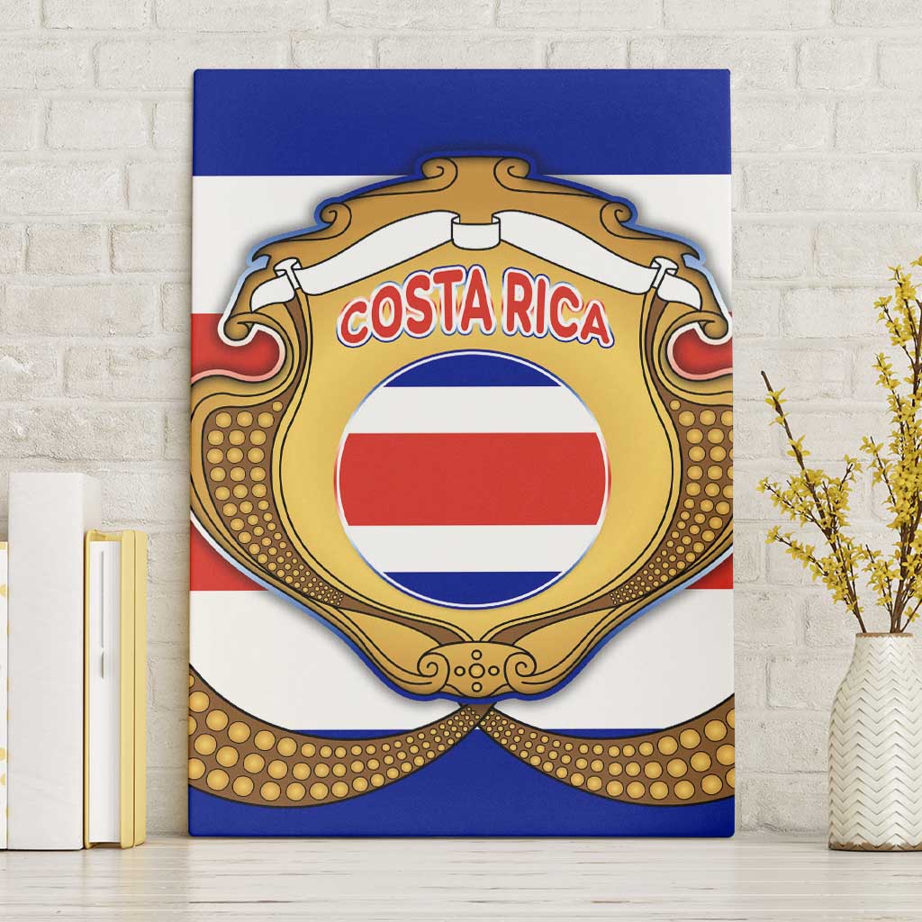 Costa Rica Flag Map Canvas Wall Art Red White Blue with National Colors and Gold Crest Design - Wonder Print Shop