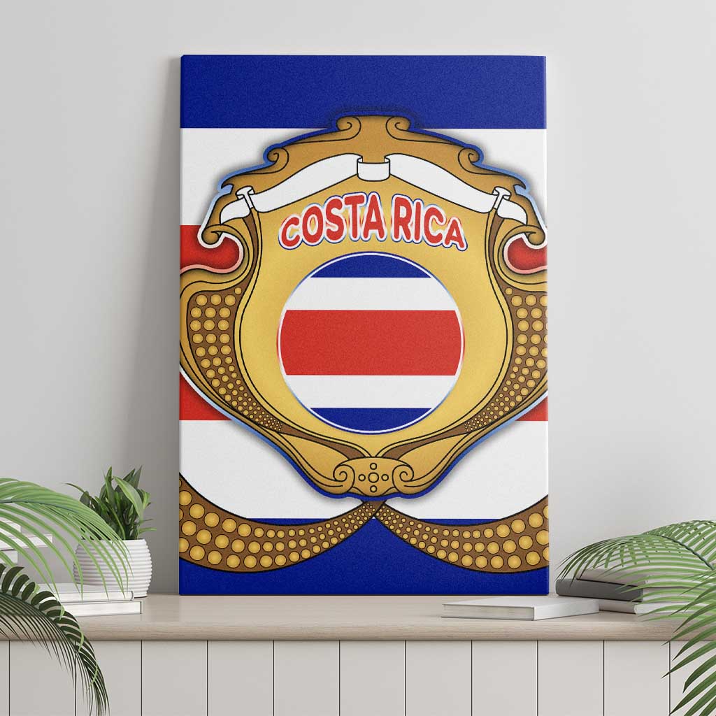 Costa Rica Flag Map Canvas Wall Art Red White Blue with National Colors and Gold Crest Design - Wonder Print Shop