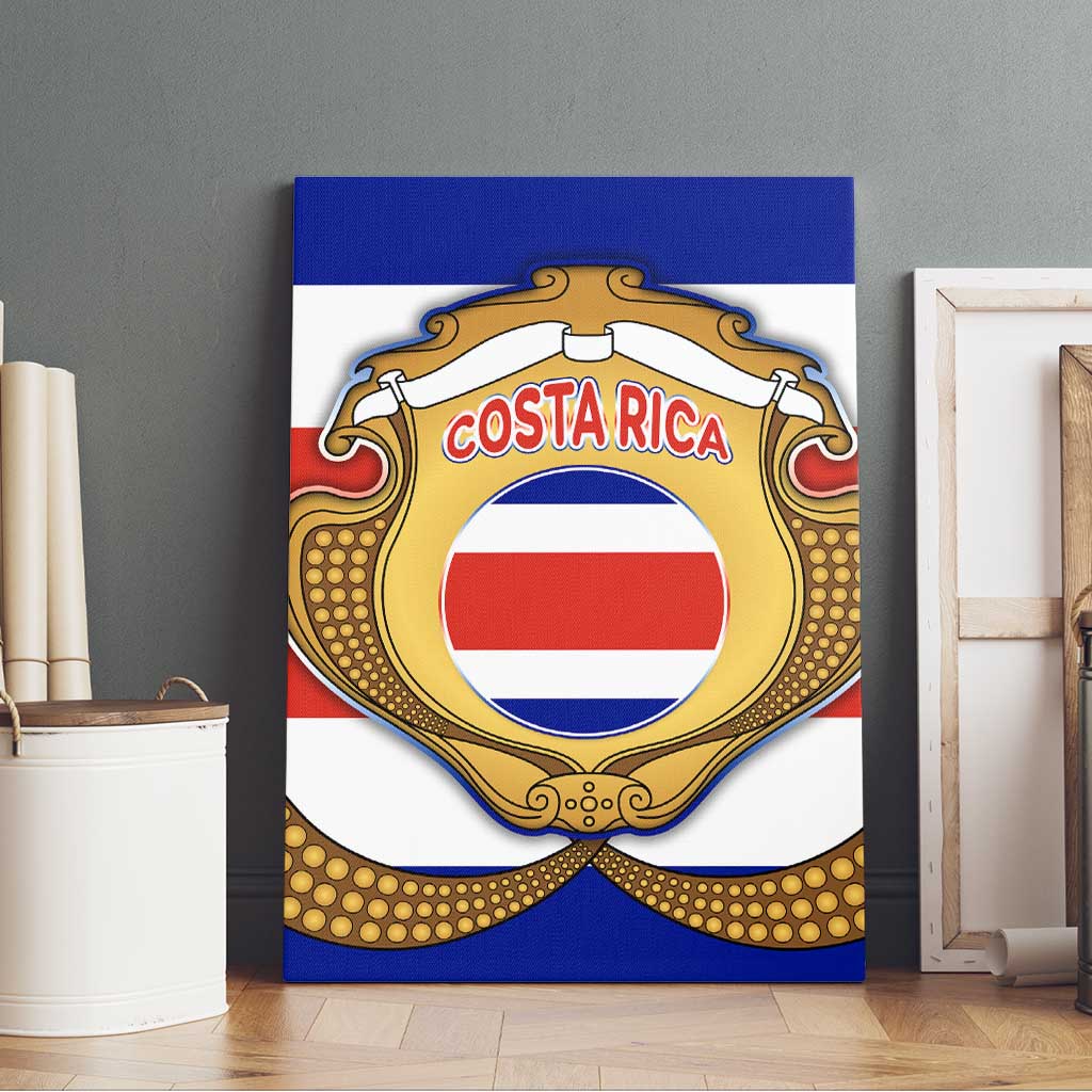 Costa Rica Flag Map Canvas Wall Art Red White Blue with National Colors and Gold Crest Design - Wonder Print Shop