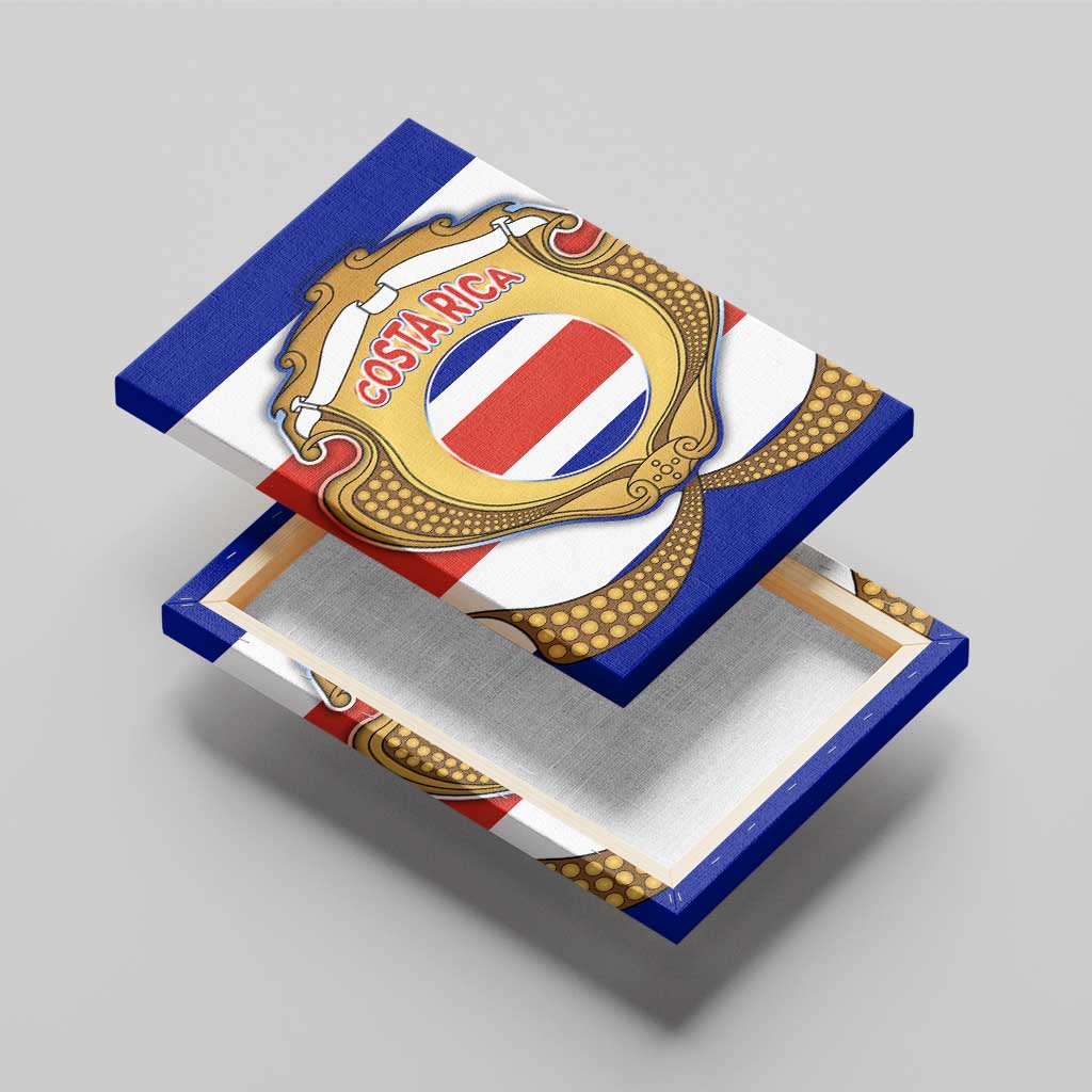 Costa Rica Flag Map Canvas Wall Art Red White Blue with National Colors and Gold Crest Design - Wonder Print Shop