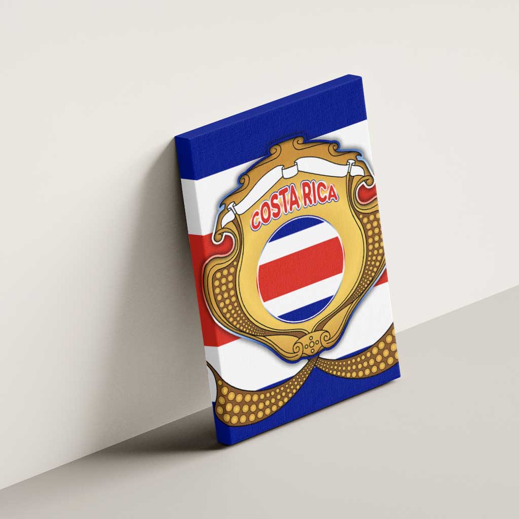 Costa Rica Flag Map Canvas Wall Art Red White Blue with National Colors and Gold Crest Design - Wonder Print Shop