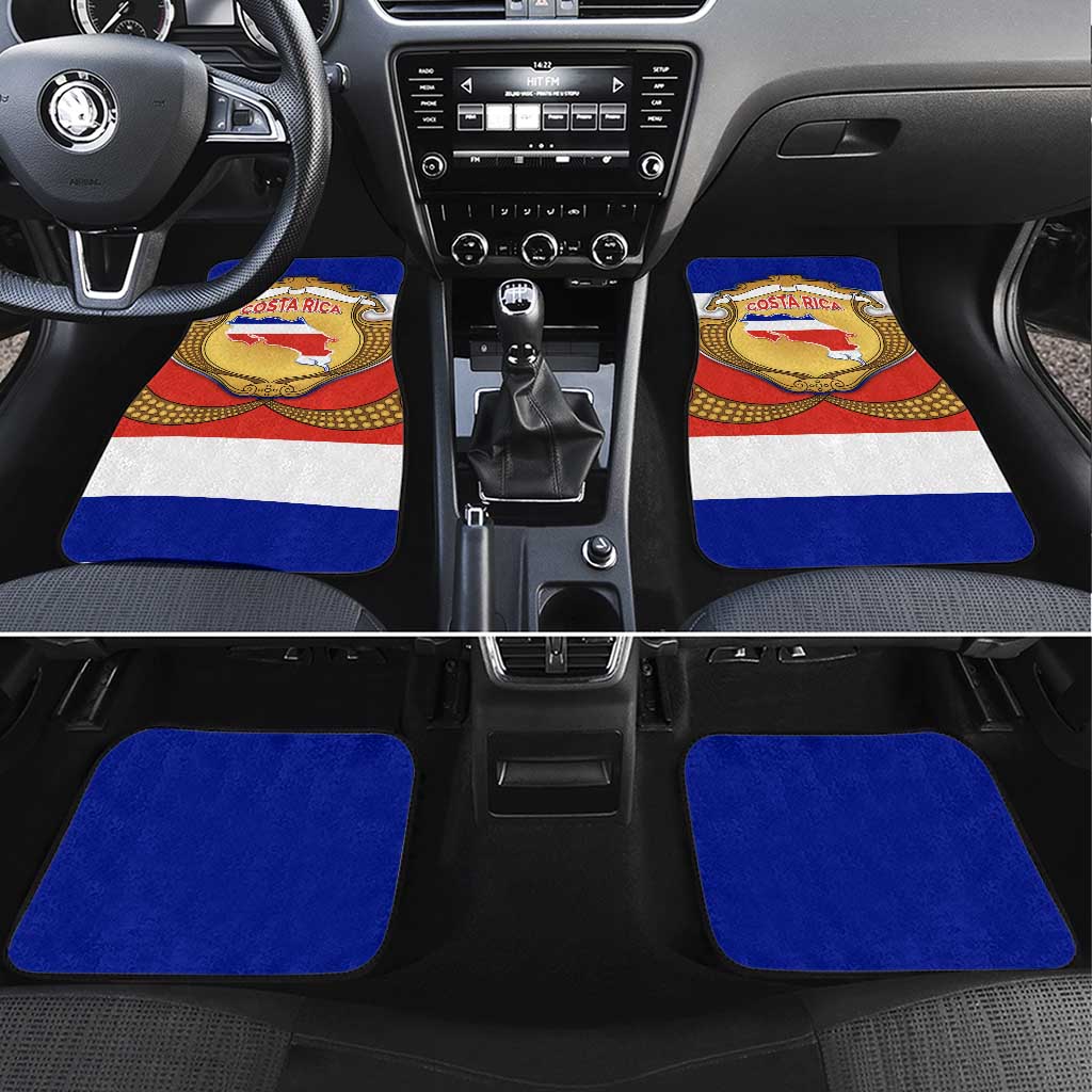 Costa Rica Flag Map Car Mats Red White Blue with National Colors and Gold Crest Design - Wonder Print Shop
