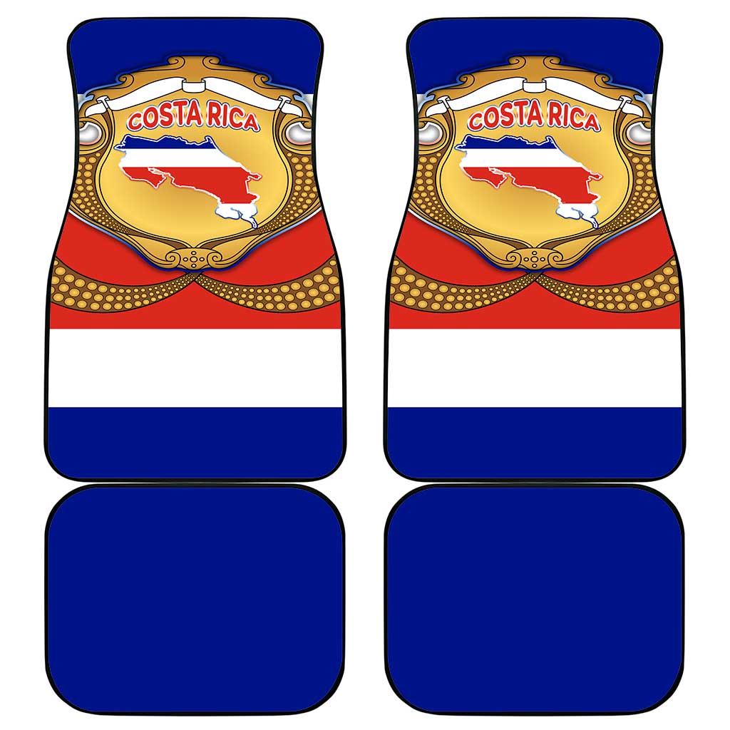 Costa Rica Flag Map Car Mats Red White Blue with National Colors and Gold Crest Design - Wonder Print Shop