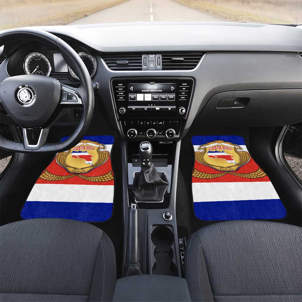 Costa Rica Flag Map Car Mats Red White Blue with National Colors and Gold Crest Design - Wonder Print Shop