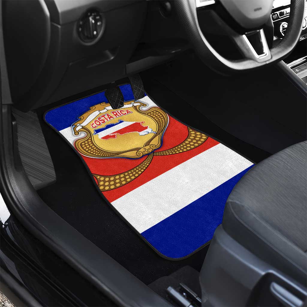 Costa Rica Flag Map Car Mats Red White Blue with National Colors and Gold Crest Design - Wonder Print Shop