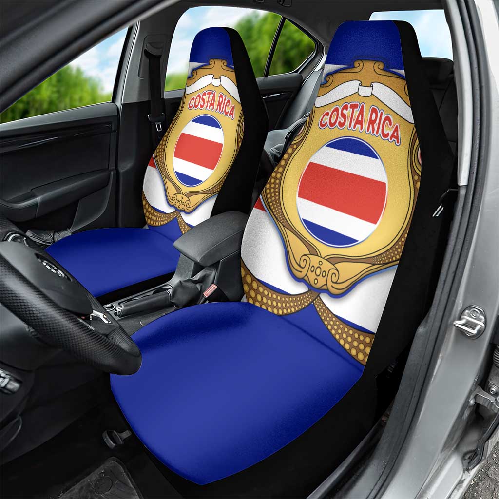 Costa Rica Flag Map Car Seat Cover Red White Blue with National Colors and Gold Crest Design - Wonder Print Shop