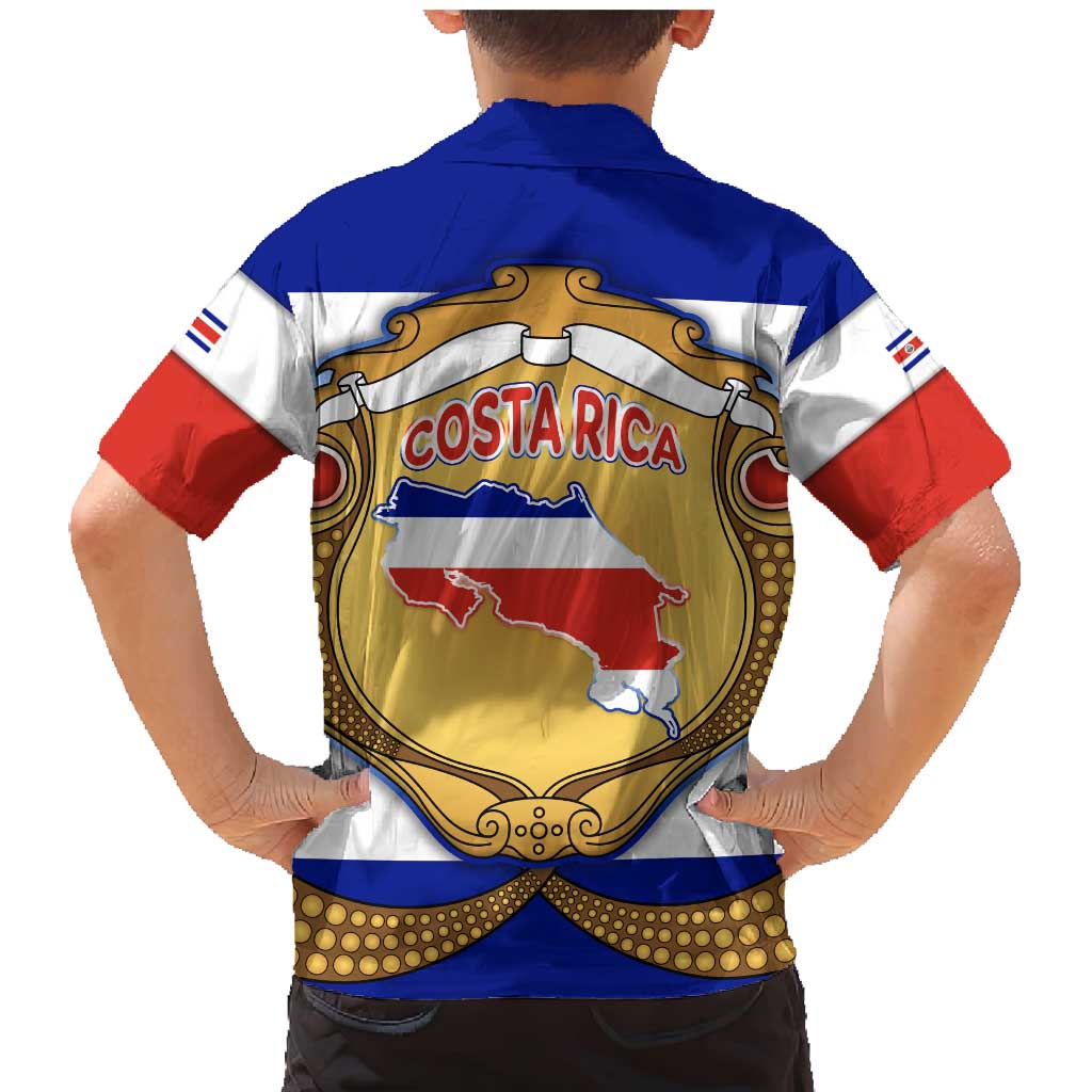 Costa Rica Flag Map Family Matching Mermaid Dress and Hawaiian Shirt Red White Blue with National Colors and Gold Crest Design - Wonder Print Shop