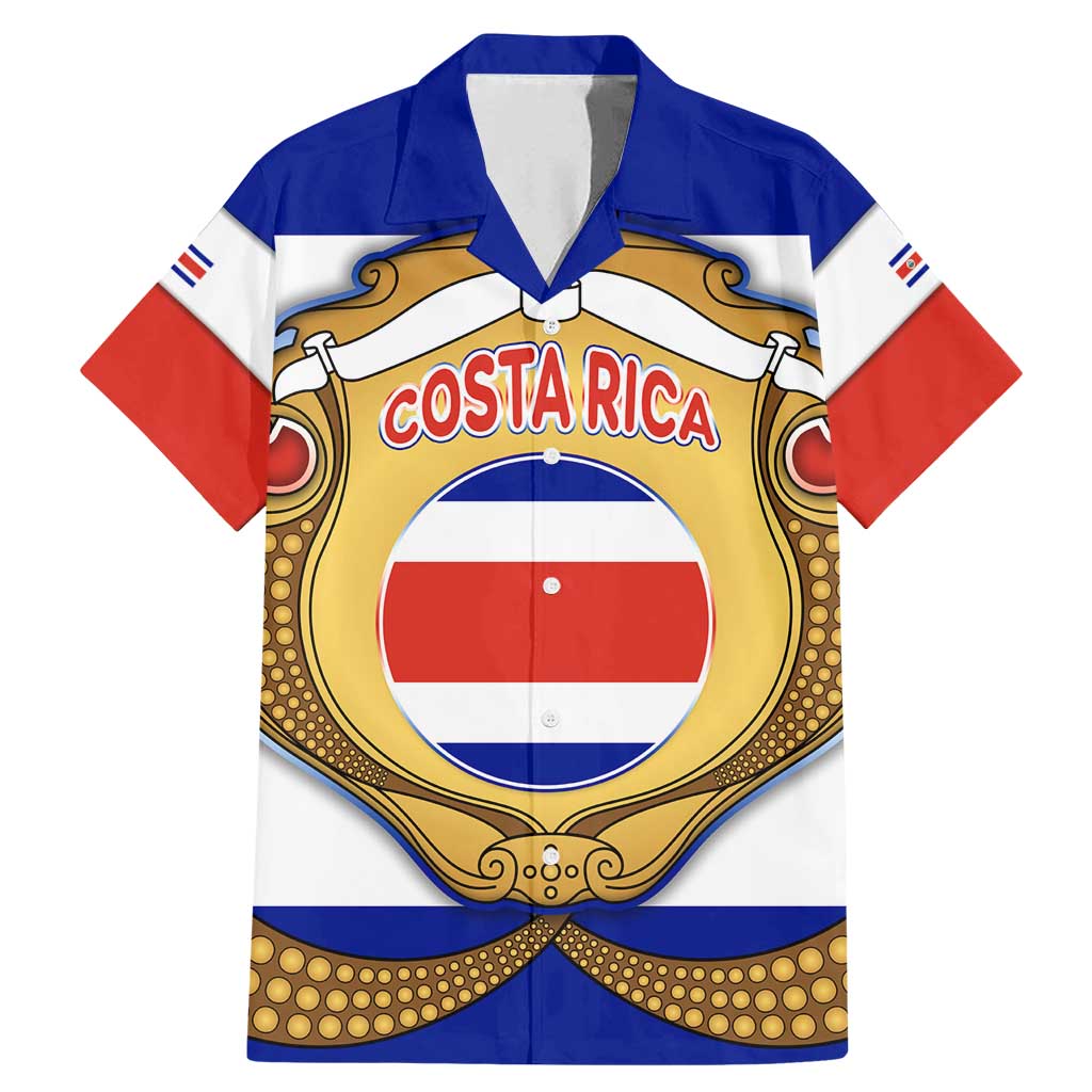 Costa Rica Flag Map Family Matching Mermaid Dress and Hawaiian Shirt Red White Blue with National Colors and Gold Crest Design - Wonder Print Shop