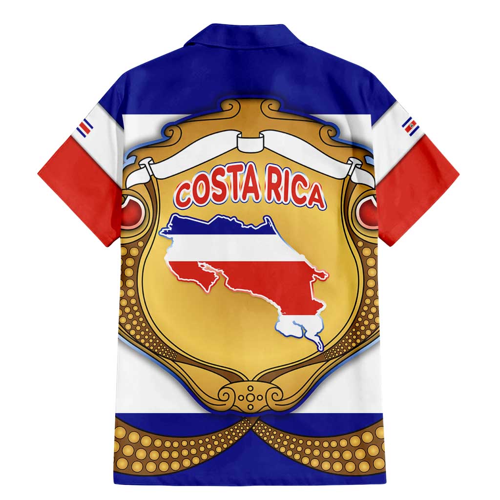 Costa Rica Flag Map Family Matching Mermaid Dress and Hawaiian Shirt Red White Blue with National Colors and Gold Crest Design - Wonder Print Shop