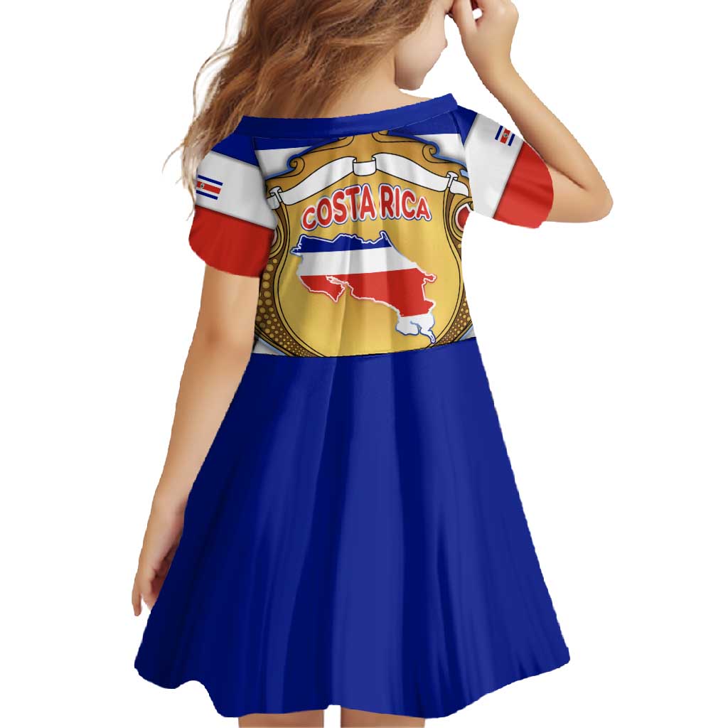 Costa Rica Flag Map Family Matching Off Shoulder Maxi Dress and Hawaiian Shirt Red White Blue with National Colors and Gold Crest Design - Wonder Print Shop