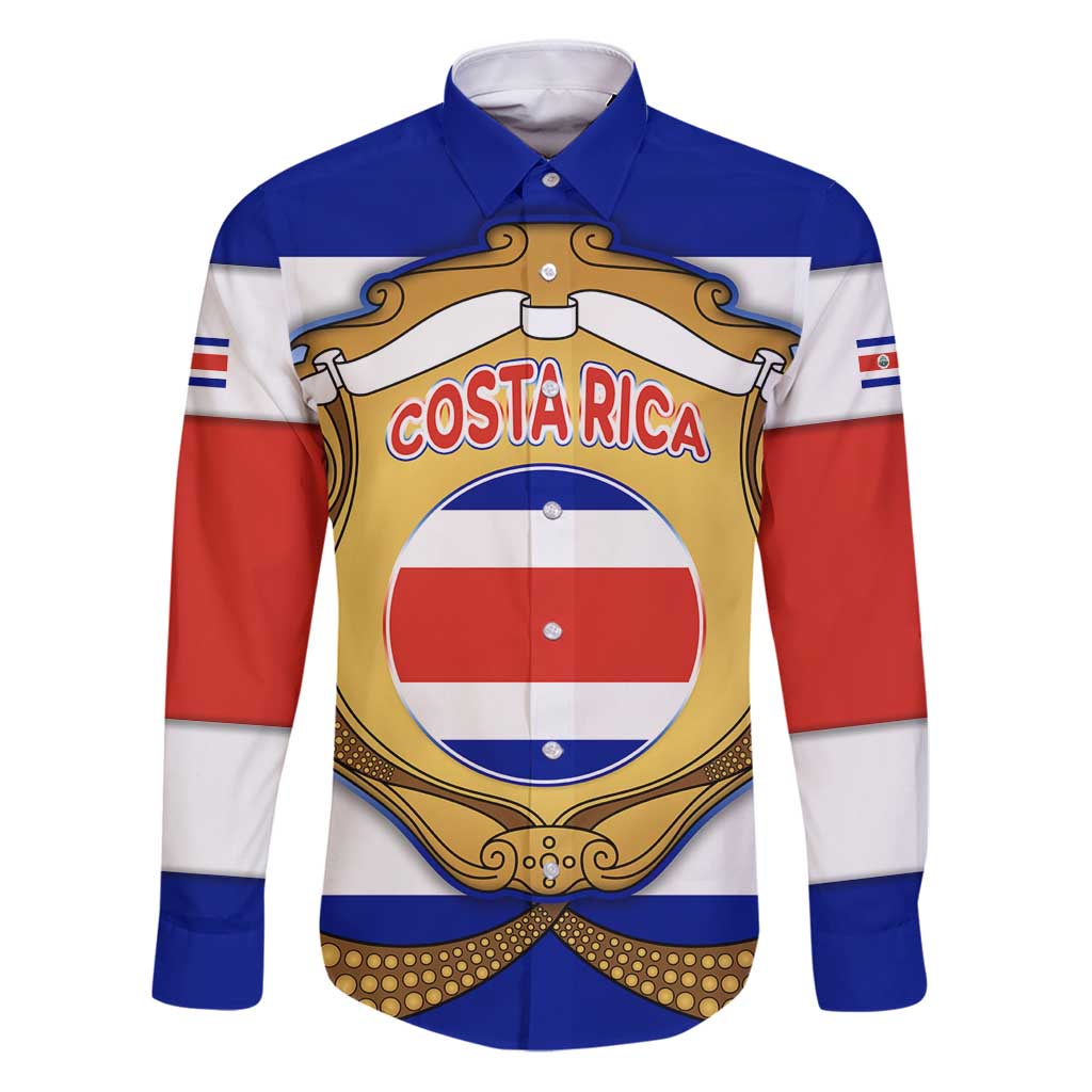 Costa Rica Flag Map Family Matching Puletasi and Hawaiian Shirt Red White Blue with National Colors and Gold Crest Design - Wonder Print Shop