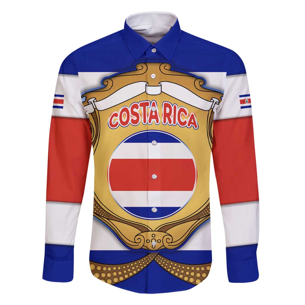 Costa Rica Flag Map Family Matching Short Sleeve Bodycon Dress and Hawaiian Shirt Red White Blue with National Colors and Gold Crest Design - Wonder Print Shop