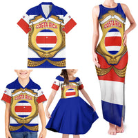 Costa Rica Flag Map Family Matching Tank Maxi Dress and Hawaiian Shirt Red White Blue with National Colors and Gold Crest Design - Wonder Print Shop