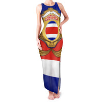 Costa Rica Flag Map Family Matching Tank Maxi Dress and Hawaiian Shirt Red White Blue with National Colors and Gold Crest Design - Wonder Print Shop