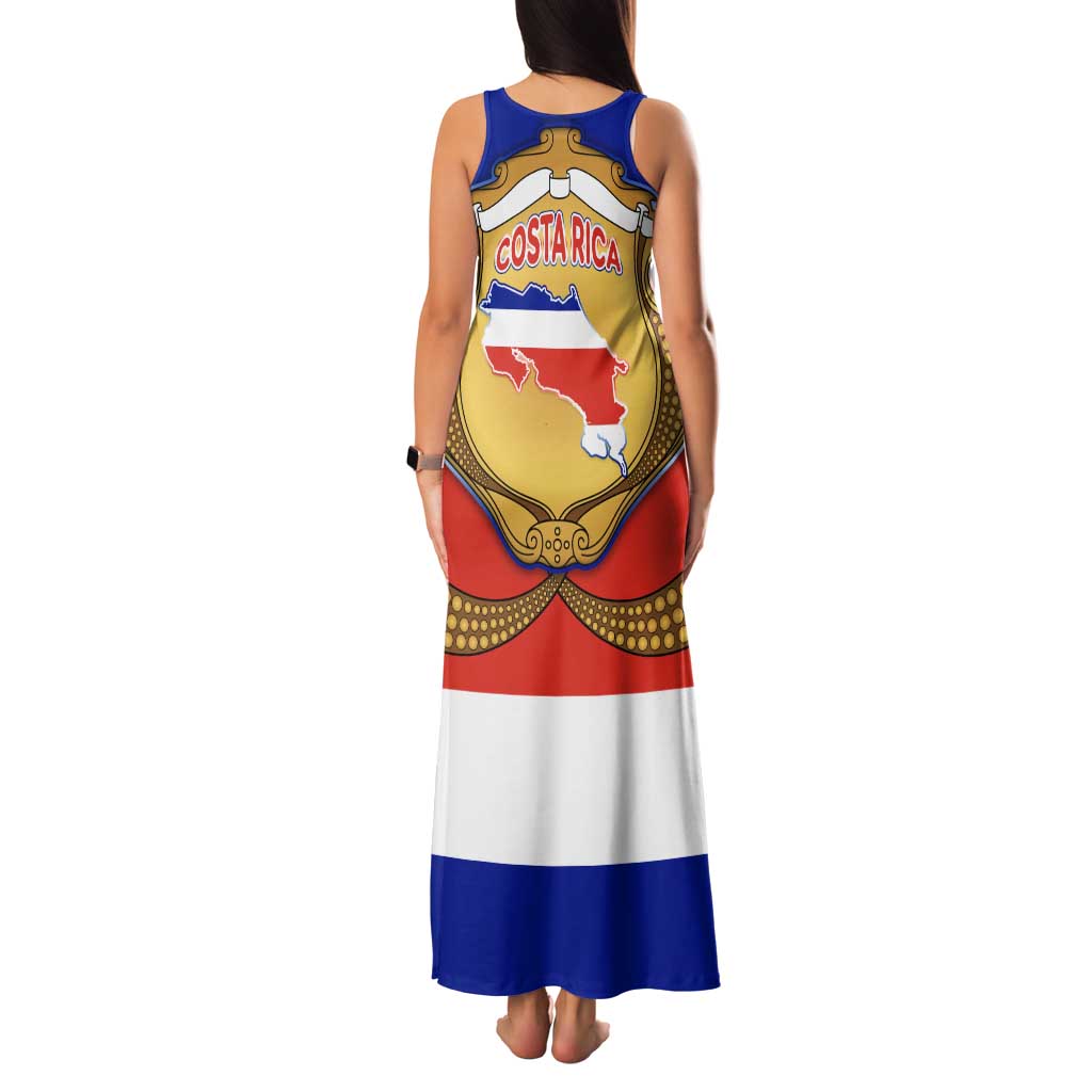 Costa Rica Flag Map Family Matching Tank Maxi Dress and Hawaiian Shirt Red White Blue with National Colors and Gold Crest Design - Wonder Print Shop