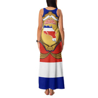 Costa Rica Flag Map Family Matching Tank Maxi Dress and Hawaiian Shirt Red White Blue with National Colors and Gold Crest Design - Wonder Print Shop