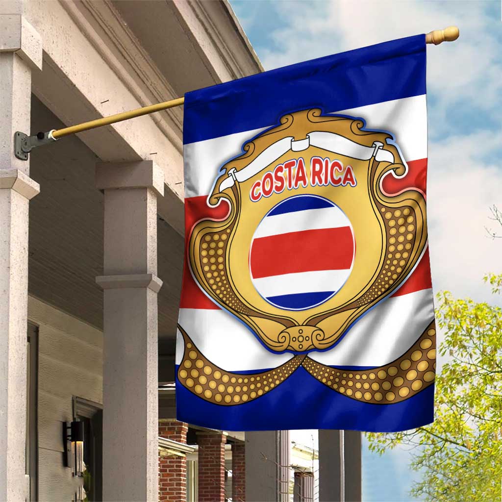 Costa Rica Flag Map Garden Flag Red White Blue with National Colors and Gold Crest Design - Wonder Print Shop