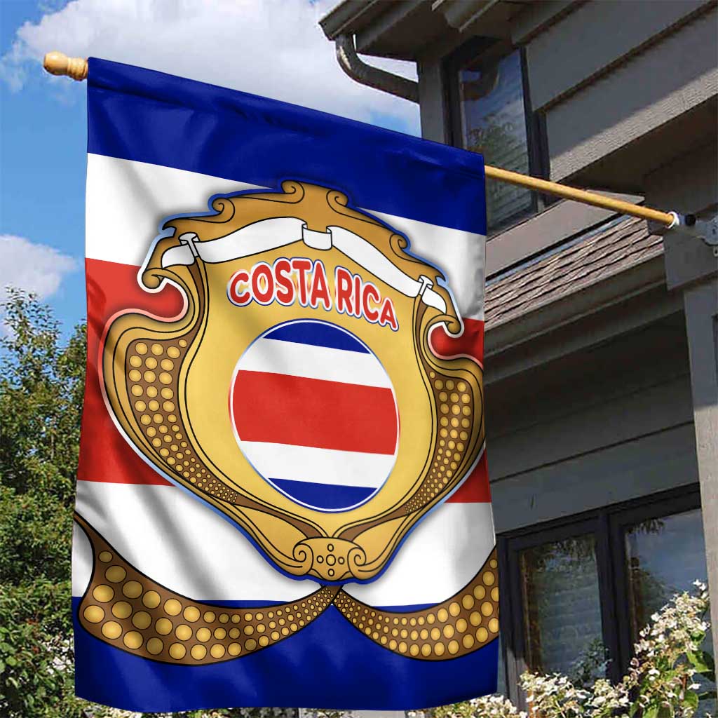 Costa Rica Flag Map Garden Flag Red White Blue with National Colors and Gold Crest Design - Wonder Print Shop