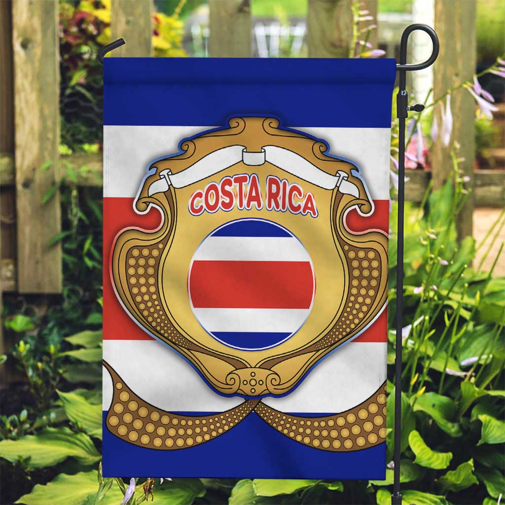 Costa Rica Flag Map Garden Flag Red White Blue with National Colors and Gold Crest Design - Wonder Print Shop
