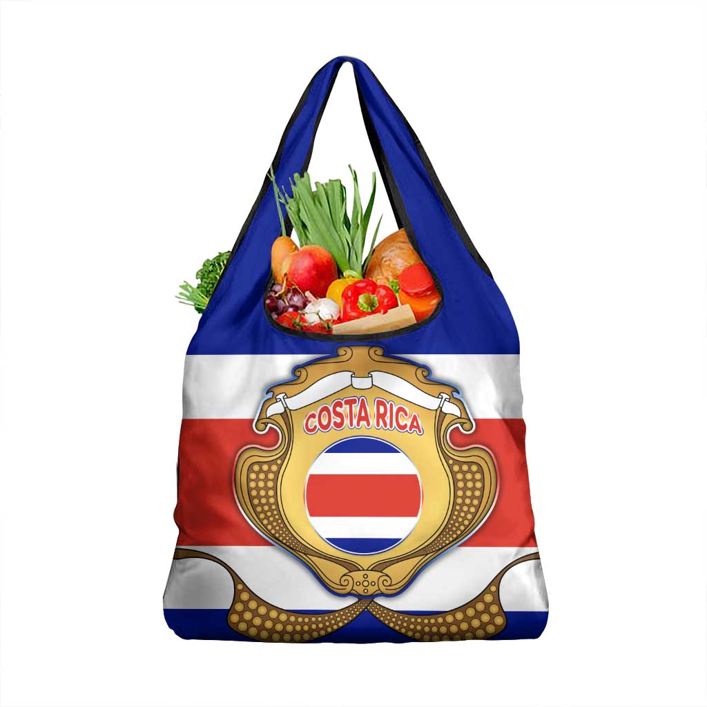 Costa Rica Flag Map Grocery Bag Red White Blue with National Colors and Gold Crest Design - Wonder Print Shop