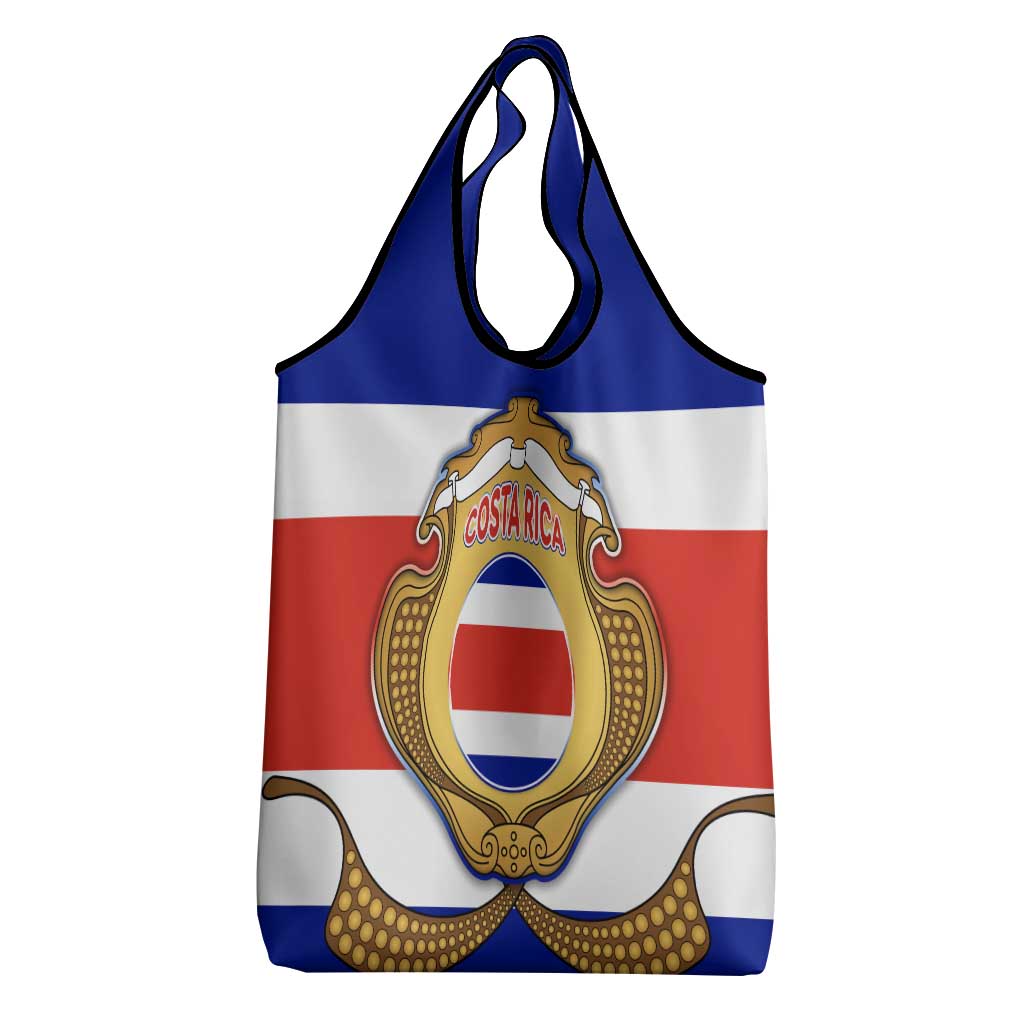 Costa Rica Flag Map Grocery Bag Red White Blue with National Colors and Gold Crest Design - Wonder Print Shop