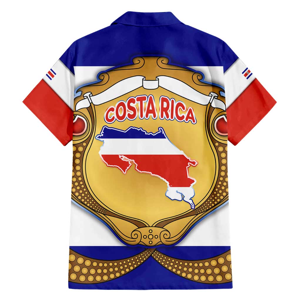 Costa Rica Flag Map Hawaiian Shirt Red White Blue with National Colors and Gold Crest Design - Wonder Print Shop