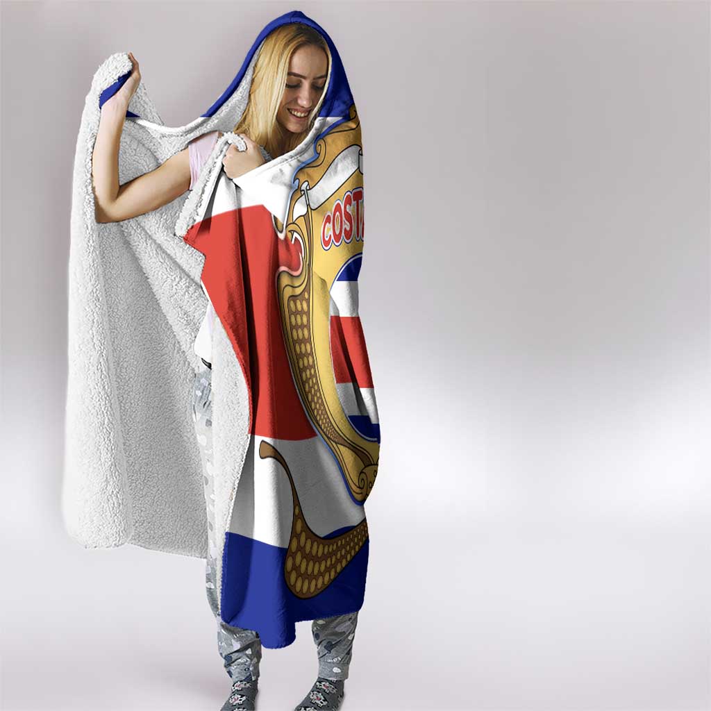 Costa Rica Flag Map Hooded Blanket Red White Blue with National Colors and Gold Crest Design - Wonder Print Shop