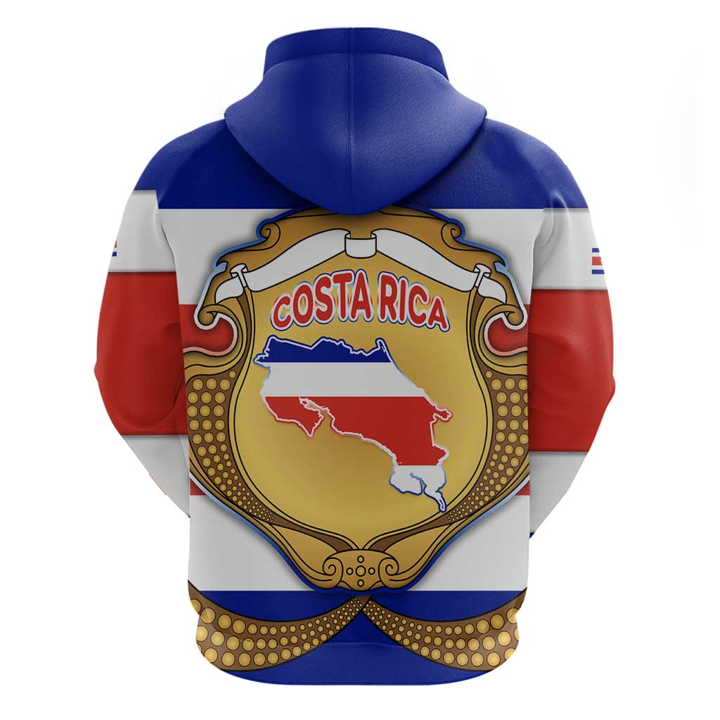 Costa Rica Flag Map Hoodie Red White Blue with National Colors and Gold Crest Design - Wonder Print Shop