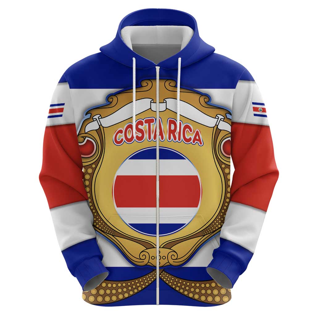 Costa Rica Flag Map Hoodie Red White Blue with National Colors and Gold Crest Design - Wonder Print Shop