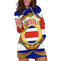 Costa Rica Flag Map Hoodie Dress Red White Blue with National Colors and Gold Crest Design - Wonder Print Shop