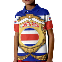 Costa Rica Flag Map Kid Polo Shirt Red White Blue with National Colors and Gold Crest Design - Wonder Print Shop