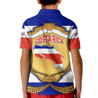 Costa Rica Flag Map Kid Polo Shirt Red White Blue with National Colors and Gold Crest Design - Wonder Print Shop