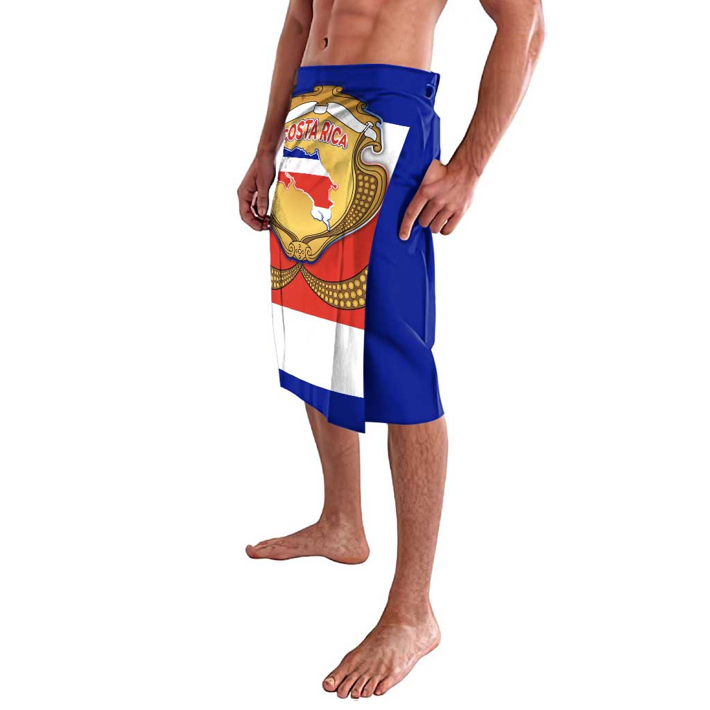 Costa Rica Flag Map Lavalava Red White Blue with National Colors and Gold Crest Design - Wonder Print Shop