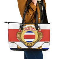 Costa Rica Flag Map Leather Tote Bag Red White Blue with National Colors and Gold Crest Design - Wonder Print Shop
