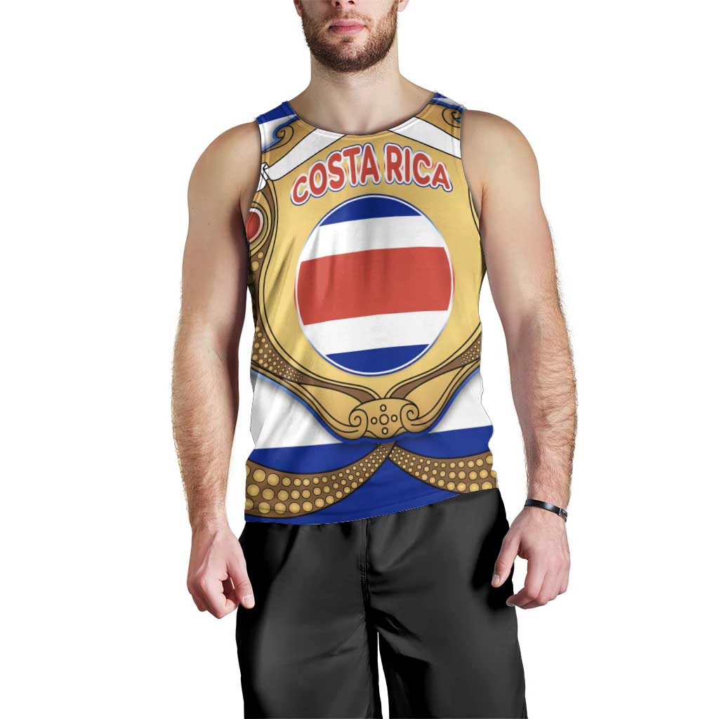 Costa Rica Flag Map Men Tank Top Red White Blue with National Colors and Gold Crest Design - Wonder Print Shop