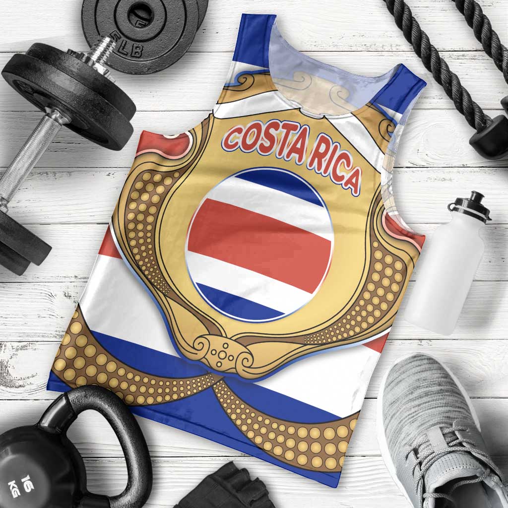 Costa Rica Flag Map Men Tank Top Red White Blue with National Colors and Gold Crest Design - Wonder Print Shop